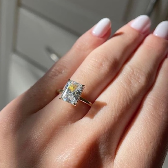 3 Carat Radiant Cut Hidden Halo Diamond Ring Yellow Gold - Picture 9 of 11